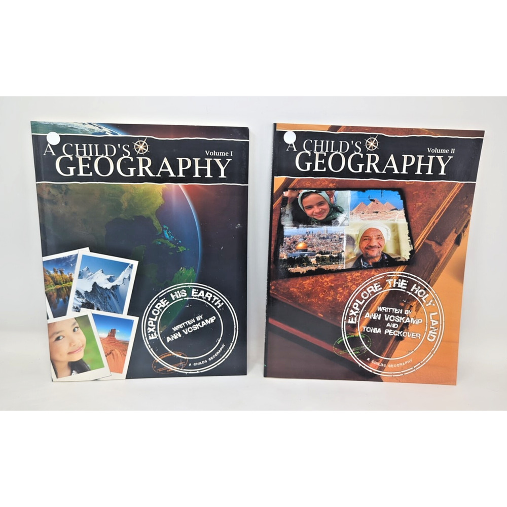 A CHILD'S GEOGRAPHY, Volume I&II w/CDs,Voskamp, Explore Holy Land, Exp.Earth, PB